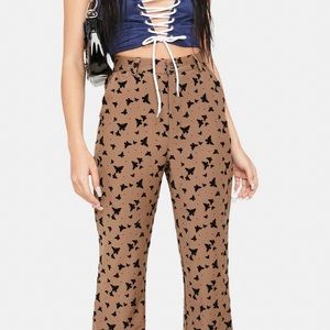 Brand New Dolls Kill with tags BROWN BUTTERFLY HIGH WAIST PANTS  Size M
